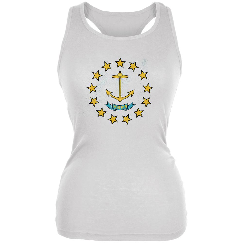 Born and Raised Rhode Island State Flag Juniors Soft Tank Top Juniors Tank Tops Old Glory 2XL White 