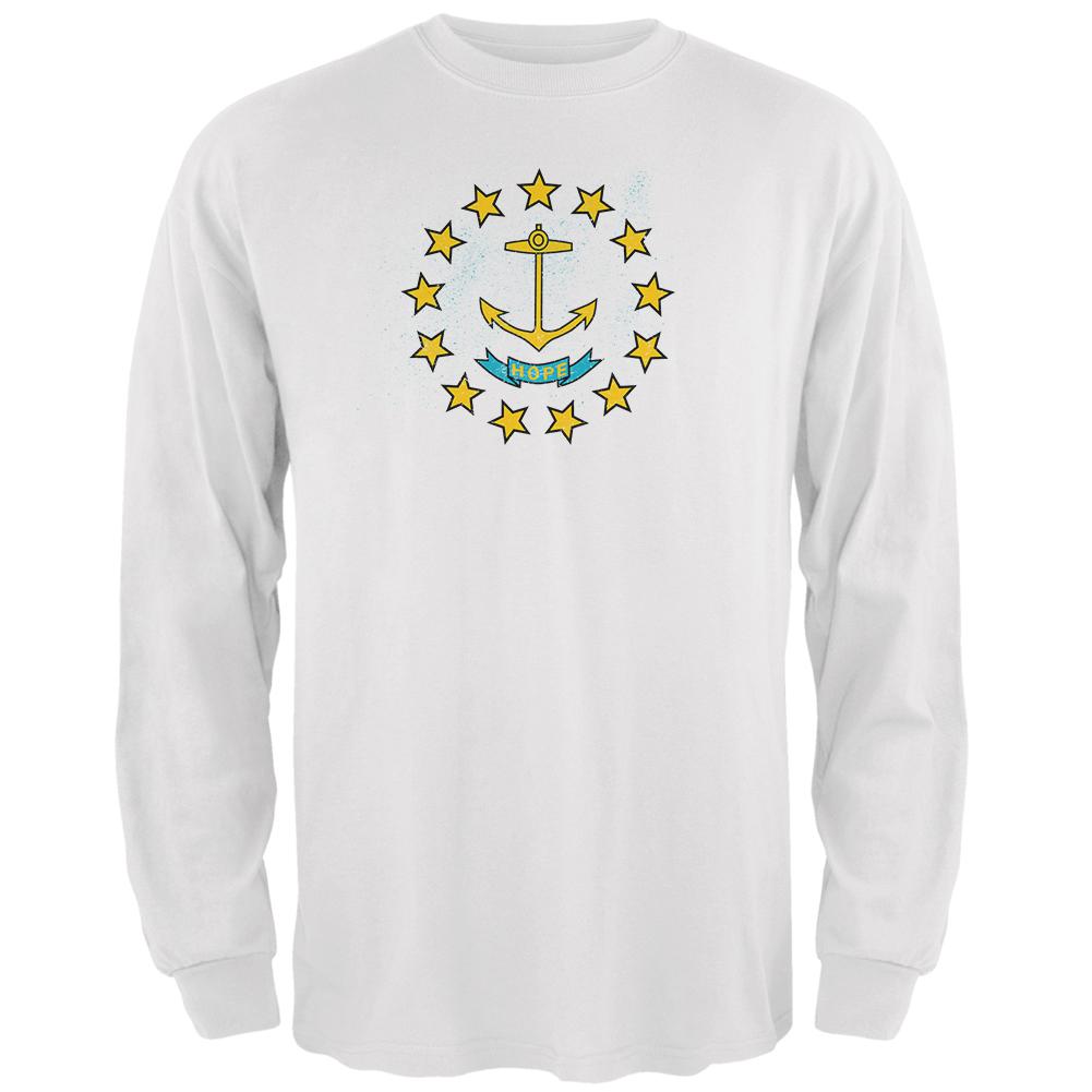 Born and Raised Rhode Island State Flag Mens Long Sleeve T Shirt Men's Long Sleeves Old Glory 2XL White 