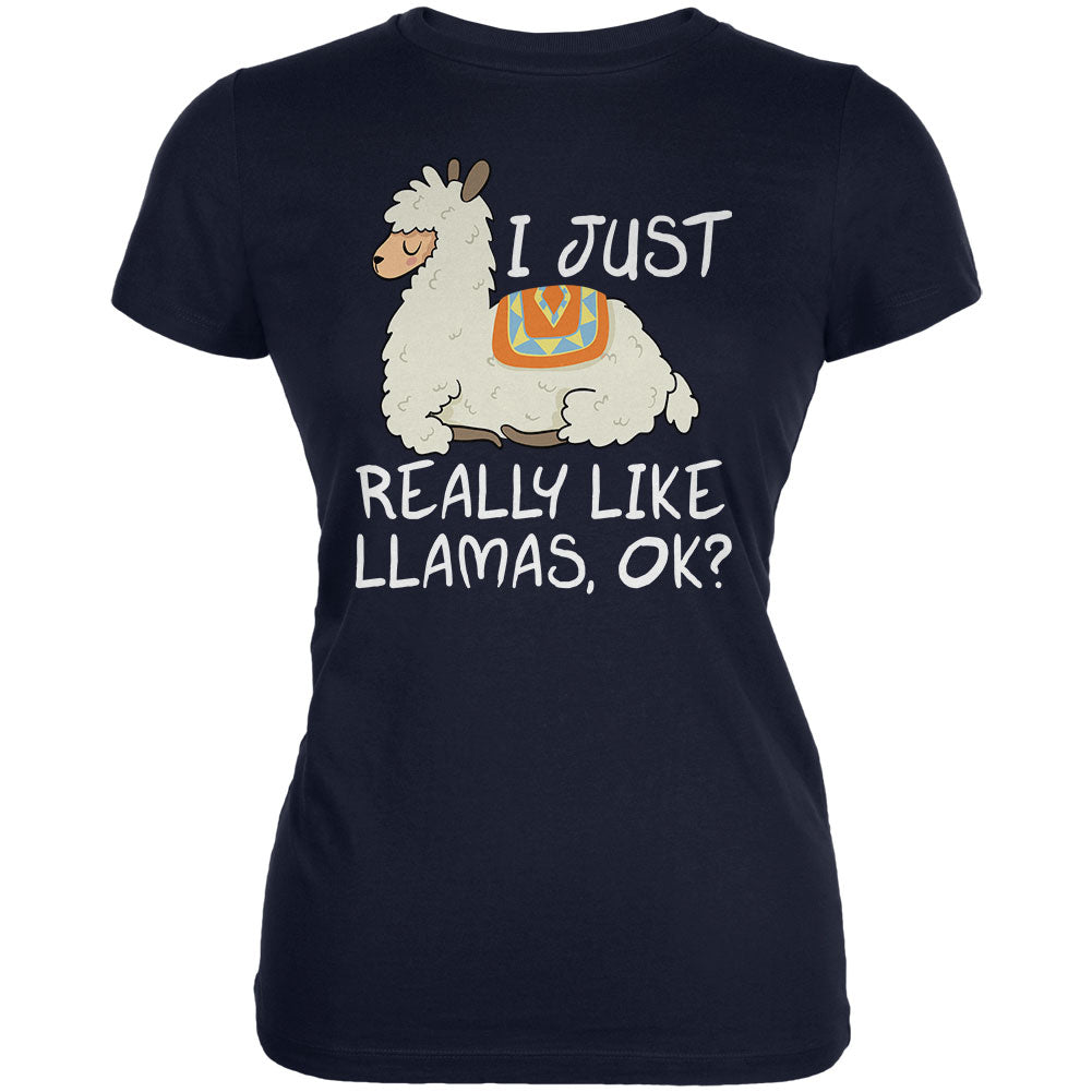 I Just Really Like Llamas Ok Cute Juniors Soft T Shirt Juniors T-Shirts Old Glory 2XL Navy 