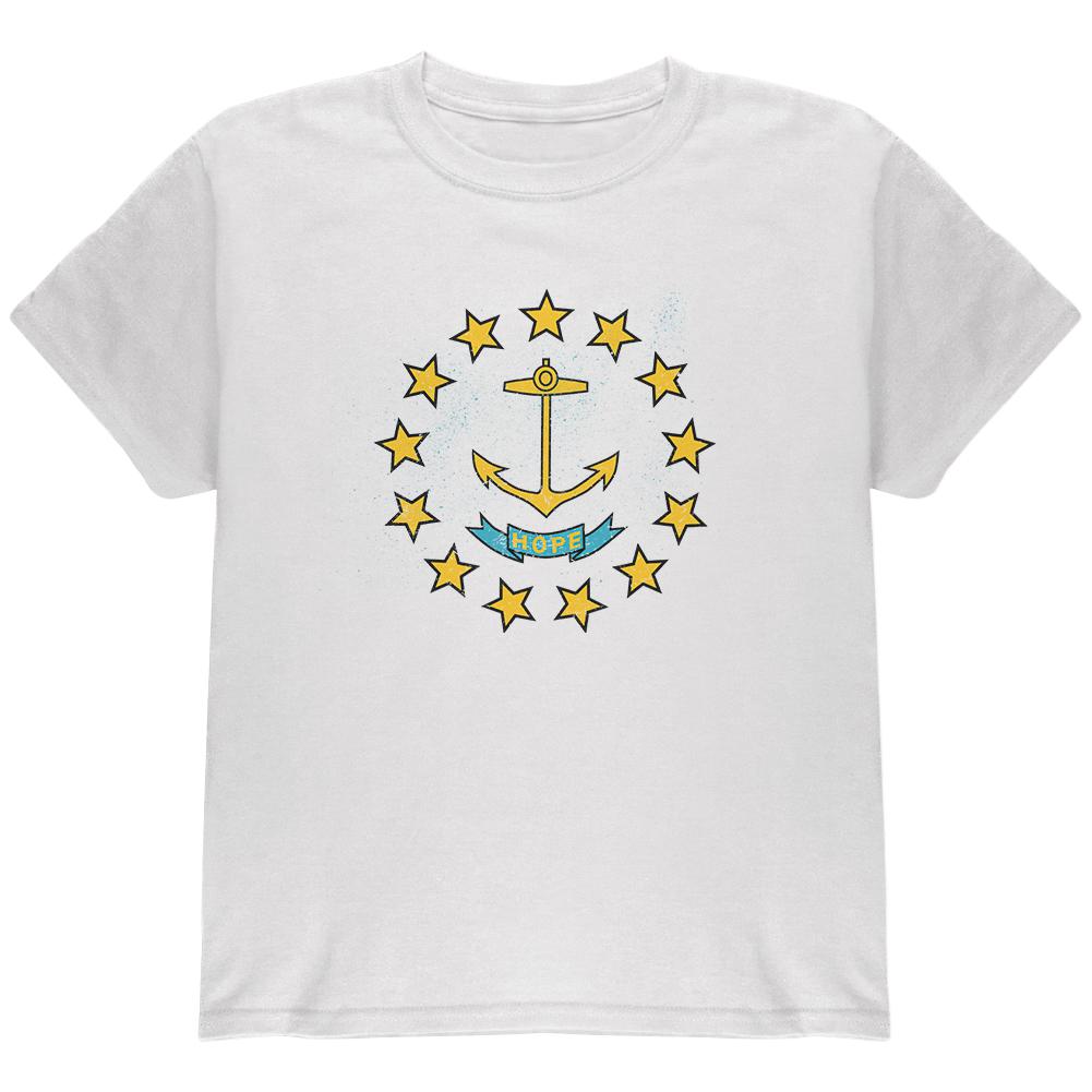 Born and Raised Rhode Island State Flag Youth T Shirt Youth T-Shirts Old Glory LG White 