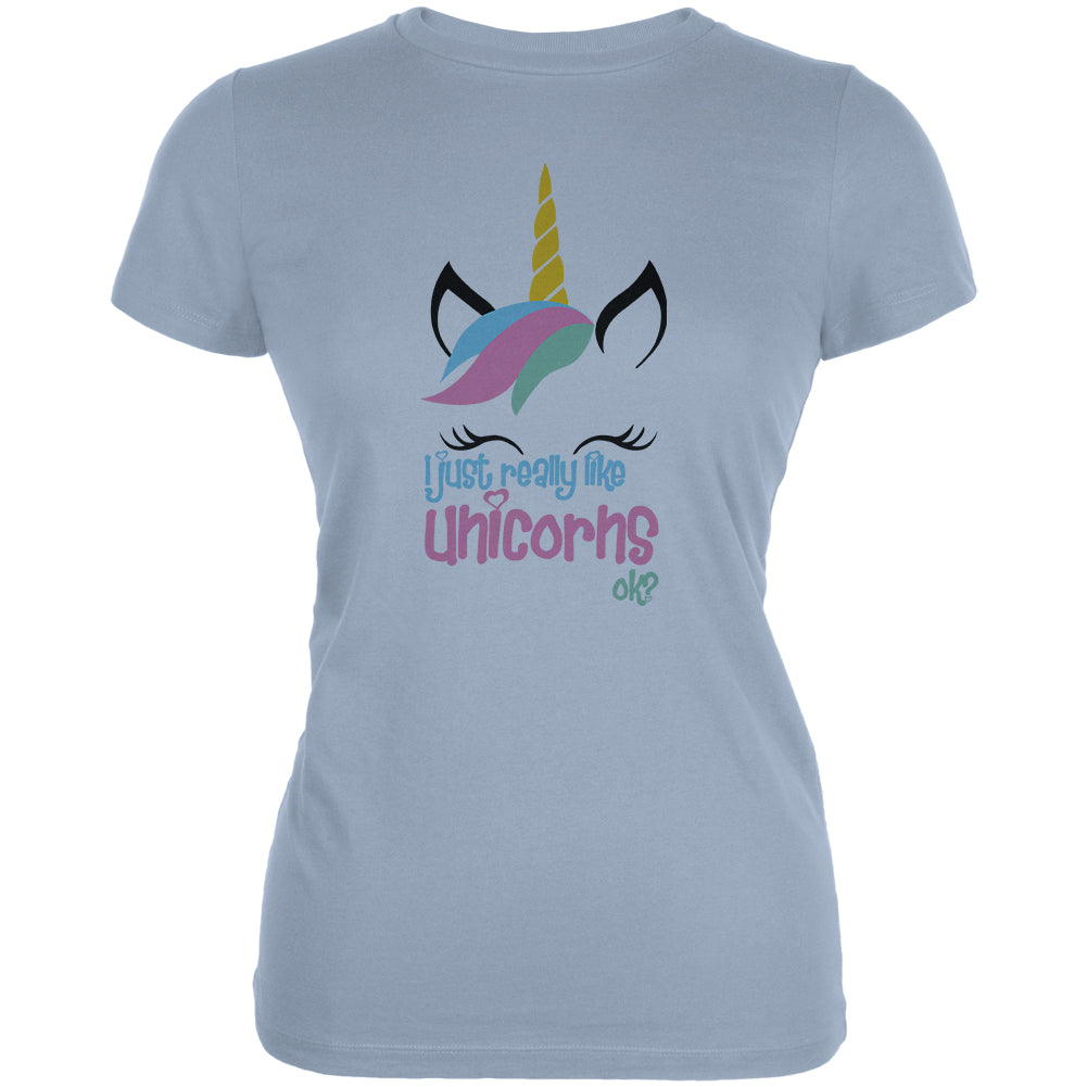 I Just Really Like Unicorns ok? Juniors Soft T Shirt Juniors T-Shirts Old Glory 2XL Blue 