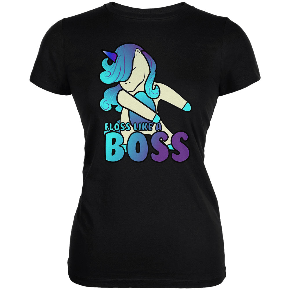 Floss Like A Boss Flossing Unicorn Dance Juniors Soft T Shirt Juniors T-Shirts Old Glory 2XL Black 