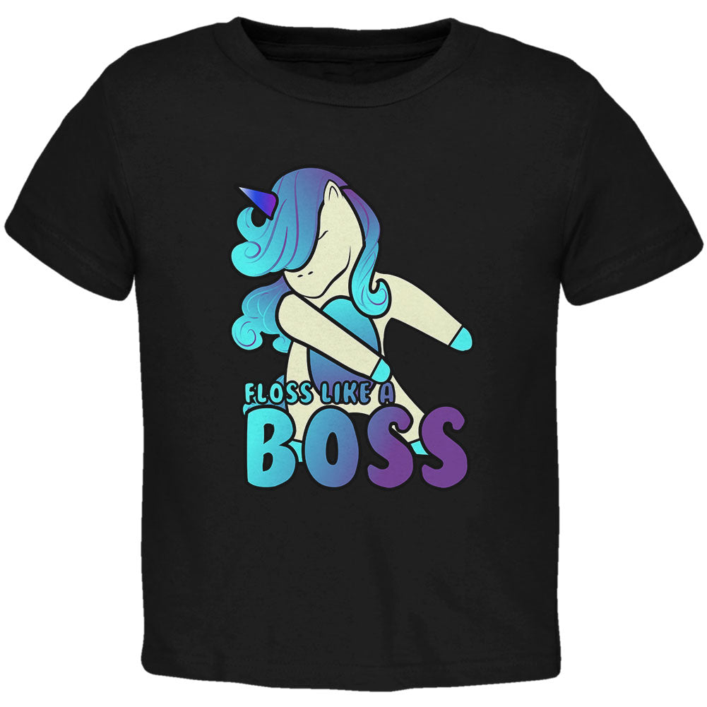 Floss Like A Boss Flossing Unicorn Dance Toddler T Shirt Toddler T-Shirts Old Glory 2T Black 