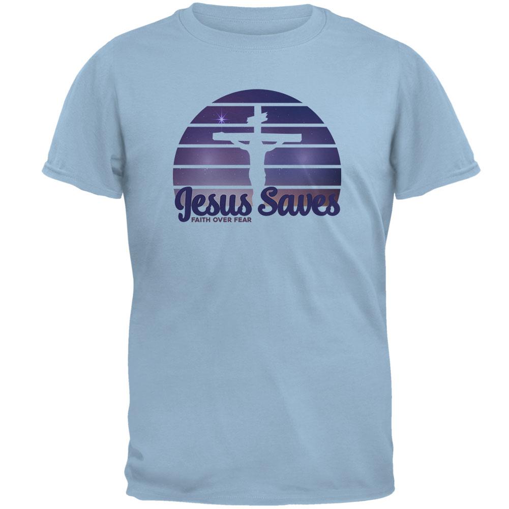 Jesus Saves Faith Over Fear Sun Crucifix Mens T Shirt Men's T-Shirts Old Glory 2XL Blue 