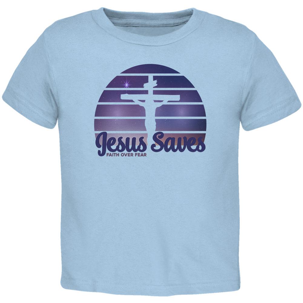 Jesus Saves Faith Over Fear Sun Crucifix Toddler T Shirt Toddler T-Shirts Old Glory 2T Blue 