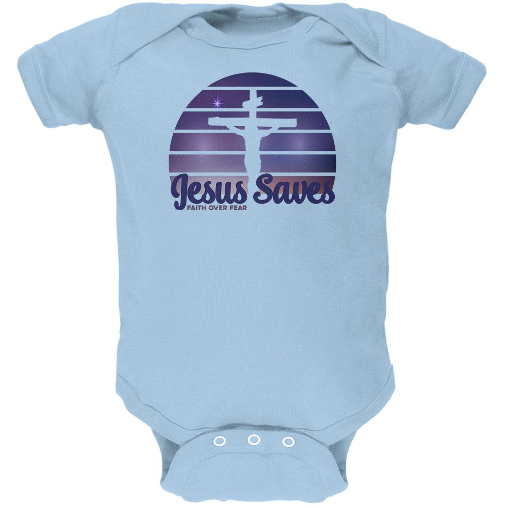 Jesus Saves Faith Over Fear Sun Crucifix Soft Baby One Piece Baby One Piece Old Glory 0-3M Blue 