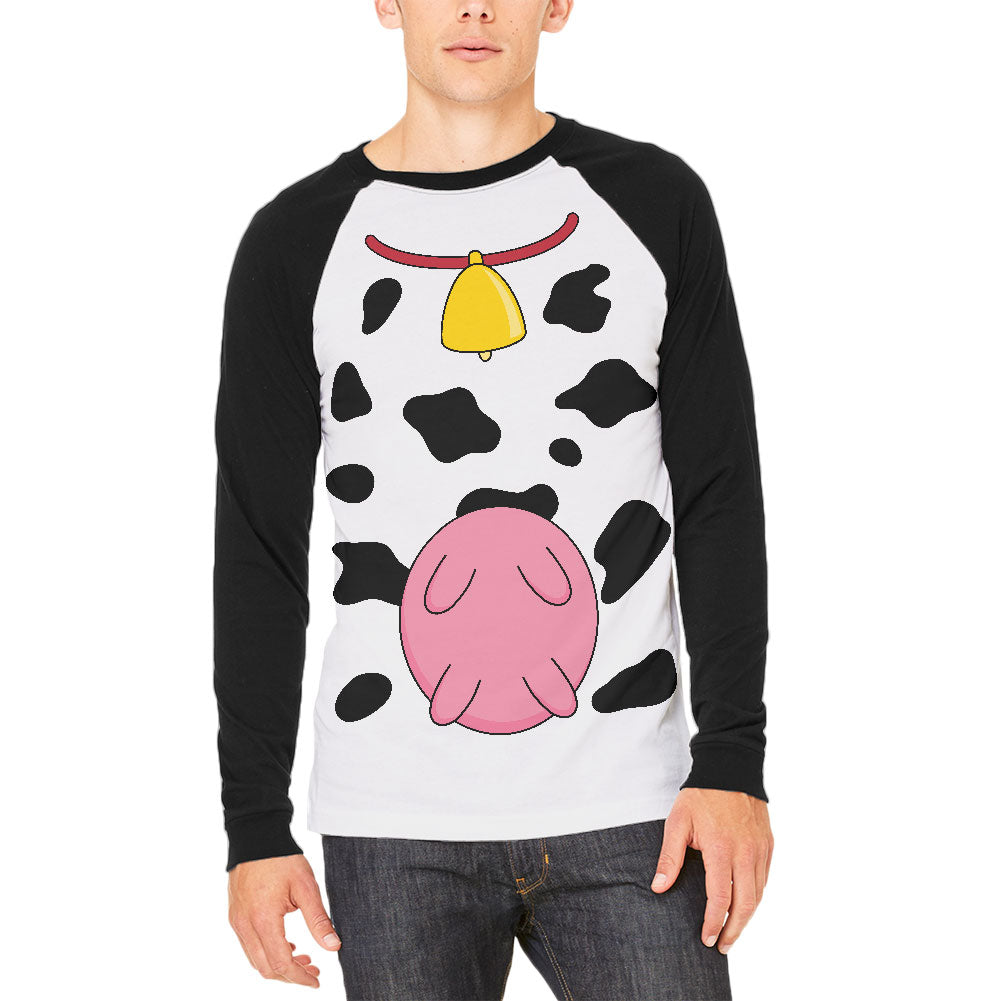 Halloween Cow Costume Udders Funny Mens Long Sleeve Raglan T Shirt Men's Long Sleeves Old Glory 2XL White 