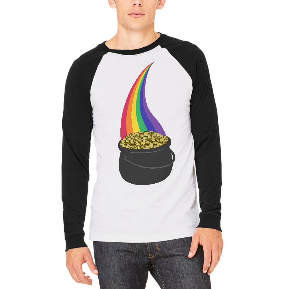 Halloween Pot of Gold Rainbow Costume Mens Long Sleeve Raglan T Shirt Men's Long Sleeves Old Glory 2XL White 