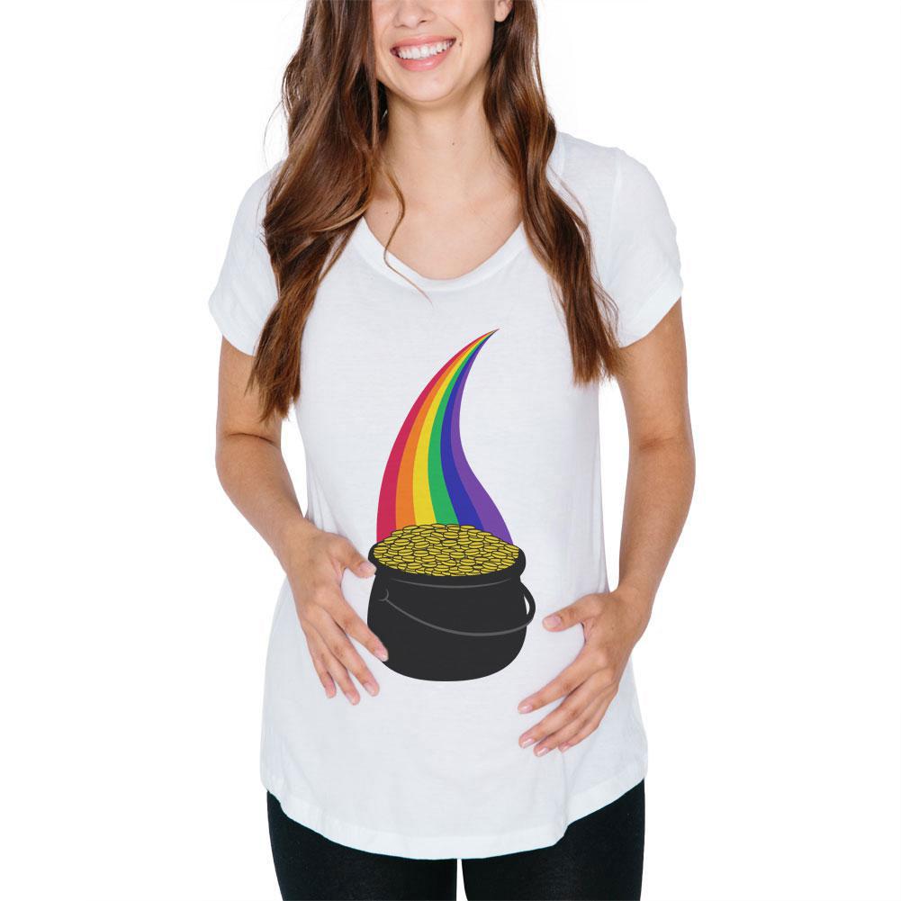 Halloween Pot of Gold Rainbow Costume Pregnant Maternity Soft T Shirt Maternity T-Shirts Old Glory 2XL White 