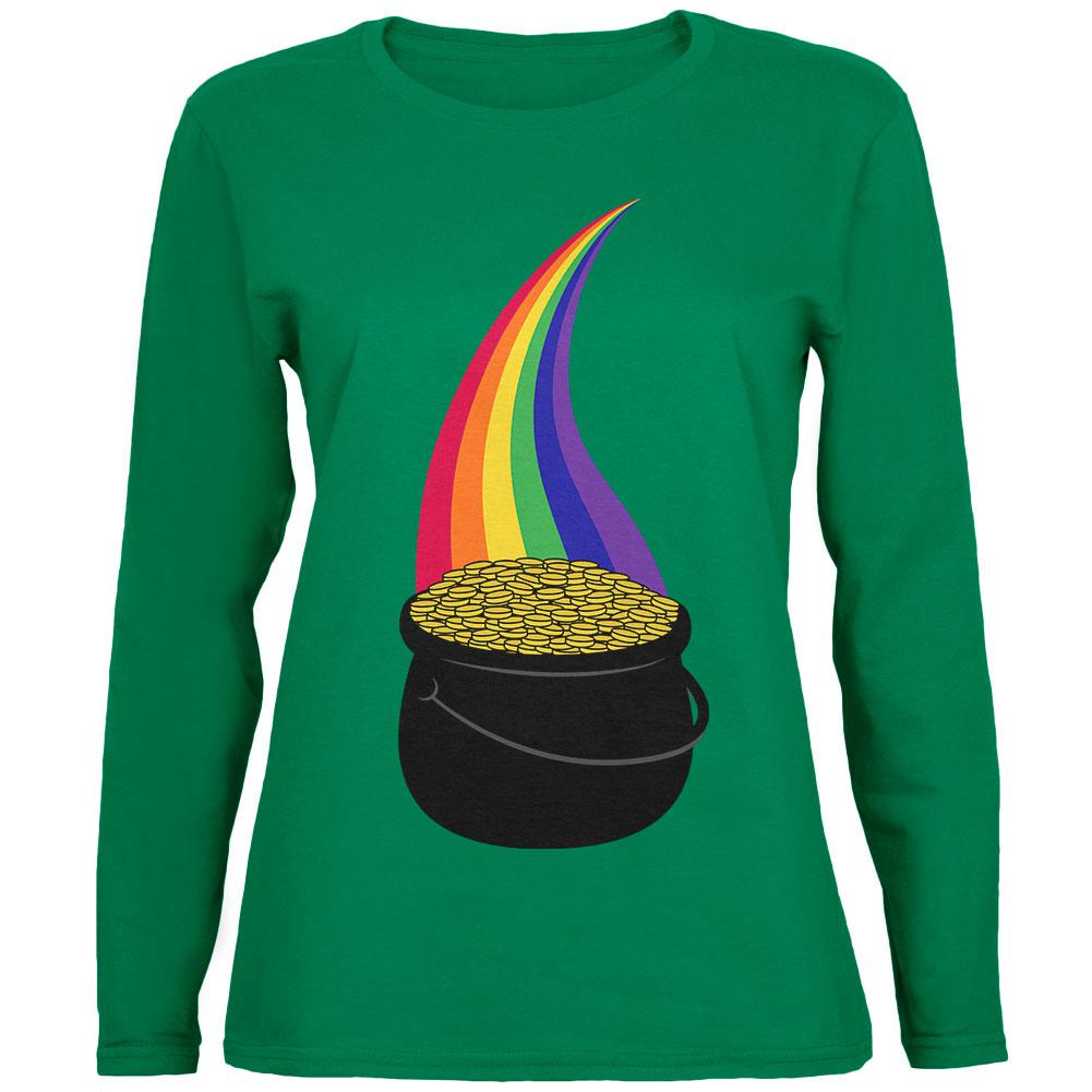 Halloween Pot of Gold Rainbow Costume Womens Long Sleeve T Shirt Women's Long Sleeves Old Glory 2XL Green 