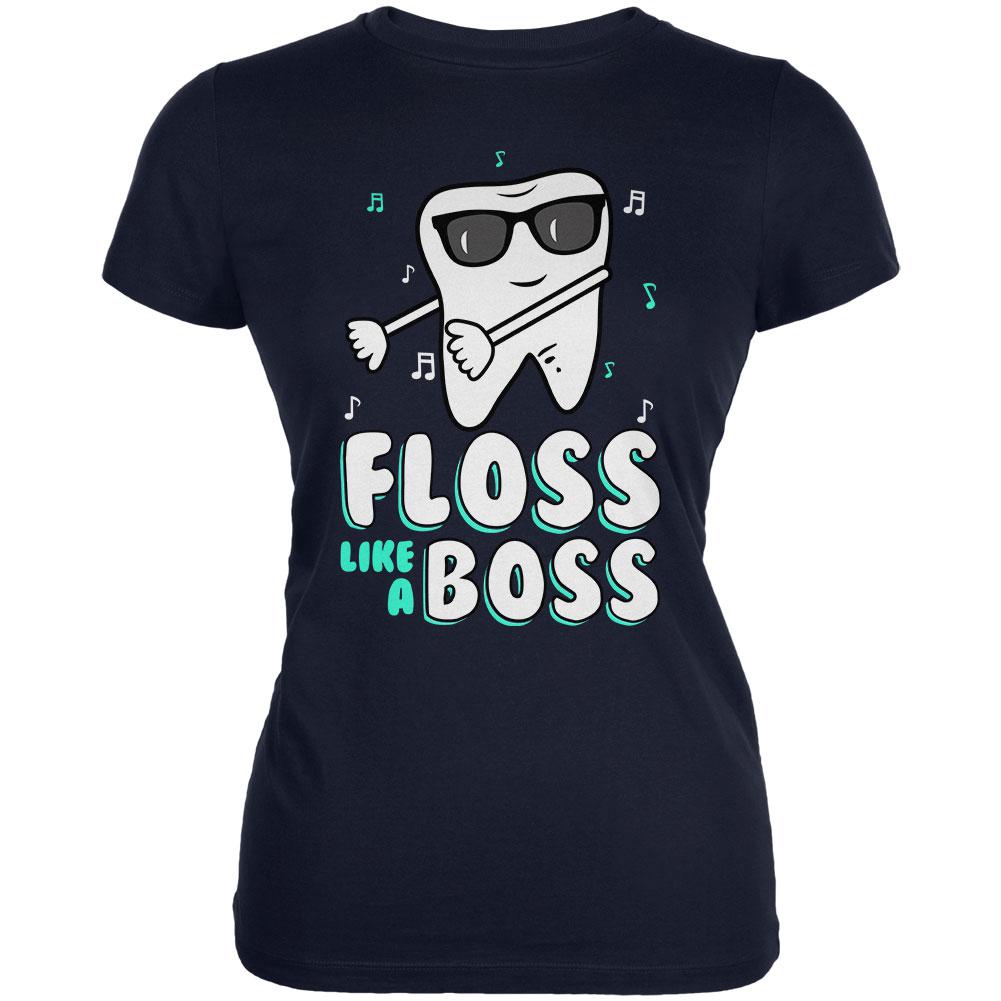 Flossing Tooth Dance Dentist Juniors Soft T Shirt Juniors T-Shirts Old Glory 2XL Navy 