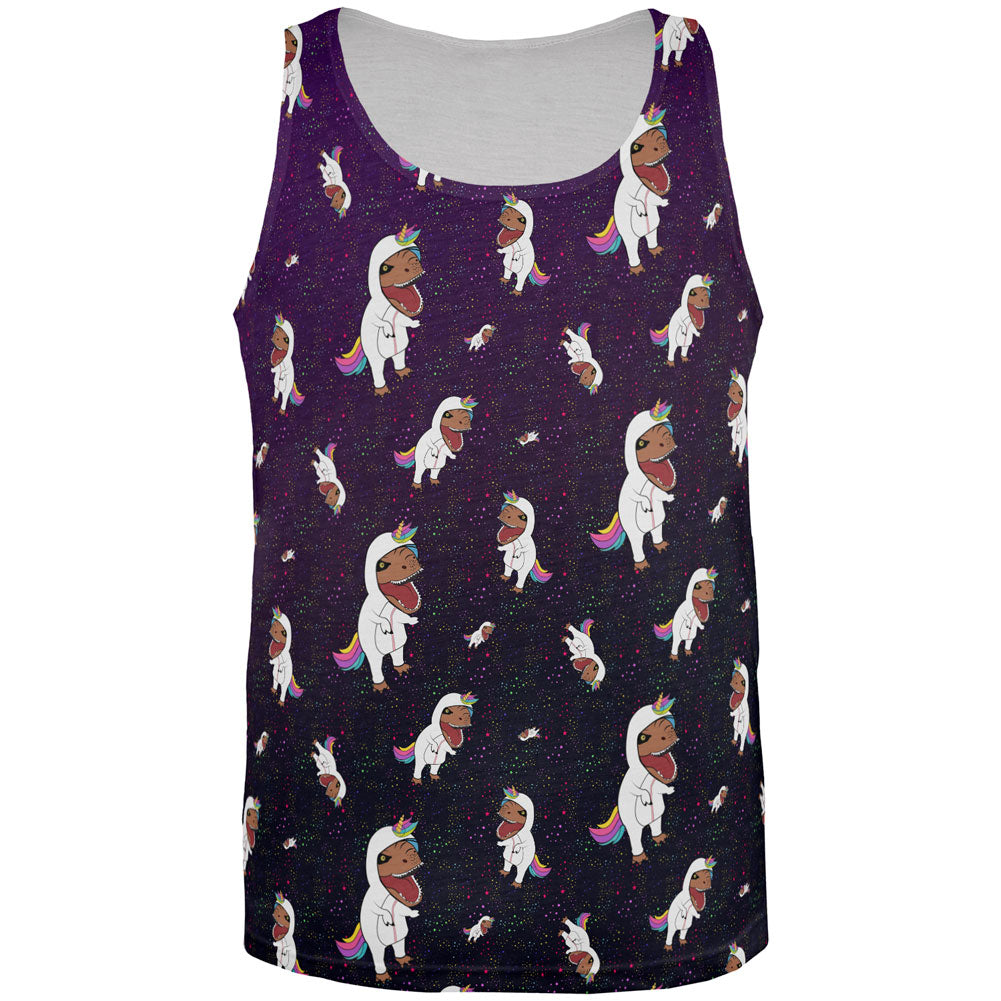 T-Rex Wearing Unicorn Costume Rexicorn Pattern All Over Mens Tank Top Men's Tank Tops Old Glory 2XL Multicolored 