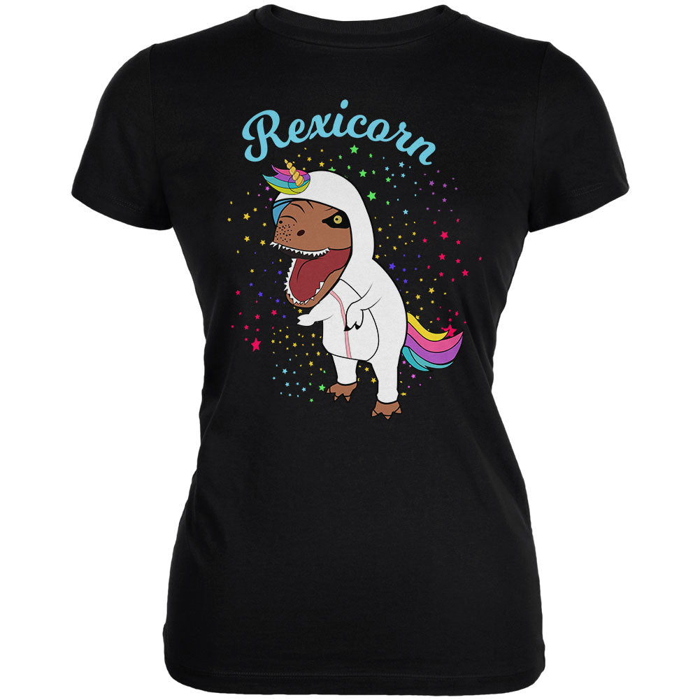 T-Rex Dinosaur in Unicorn Costume Rexicorn Juniors Soft T Shirt Juniors T-Shirts Old Glory 2XL Black 