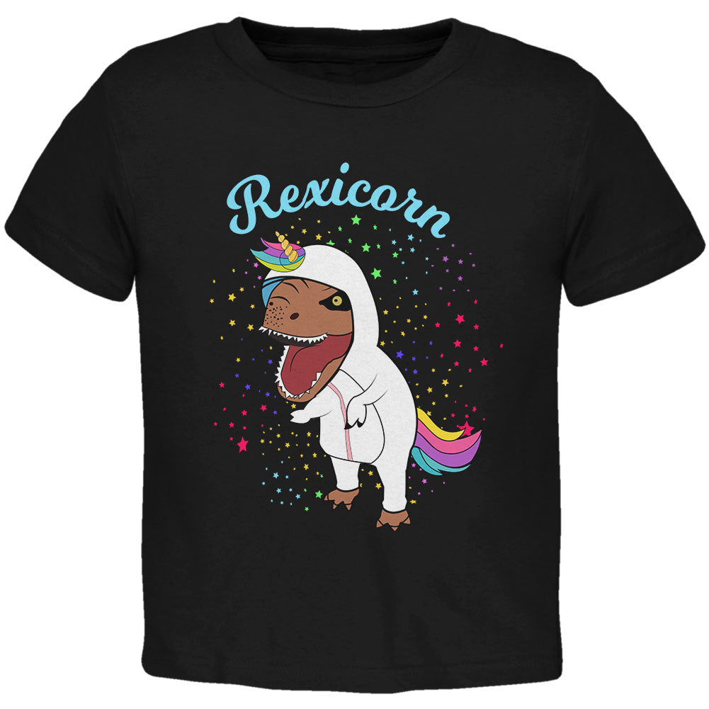 T-Rex Dinosaur in Unicorn Costume Rexicorn Toddler T Shirt Toddler T-Shirts Old Glory 2T Black 