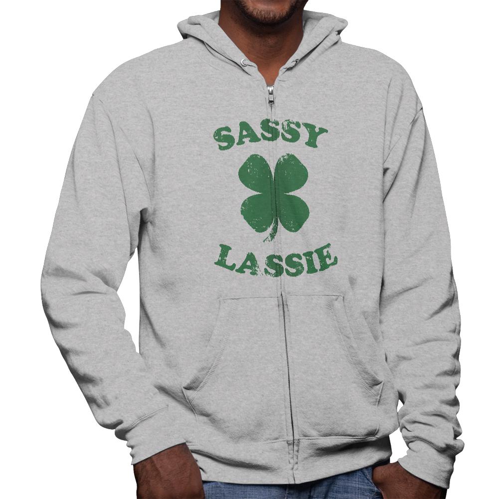 St. Patricks Day - Sassy Irish Lassie Mens Full Zip Hoodie Men's Hoodies Old Glory 2XL Grey 