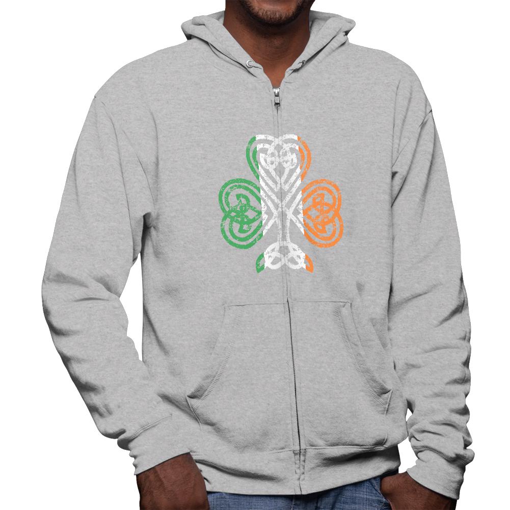 St. Patricks Day Shamrock Knot Mens Full Zip Hoodie Men's Hoodies Old Glory 2XL Grey 