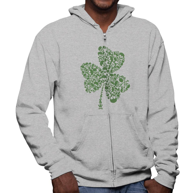 St. Patricks Day Skull Shamrock Mens Full Zip Hoodie Men's Hoodies Old Glory 2XL Grey 