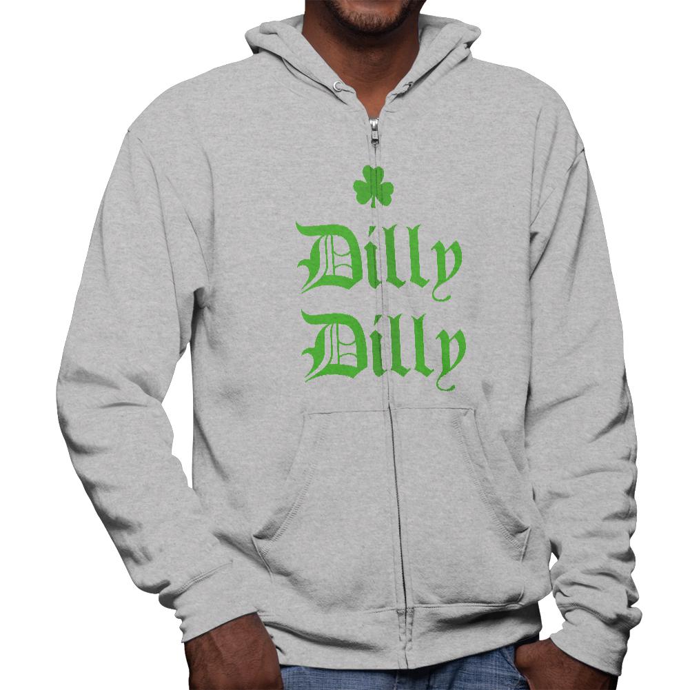 St. Patricks Day Dilly Dilly Shamrock Mens Full Zip Hoodie Men's Hoodies Old Glory 2XL Grey 