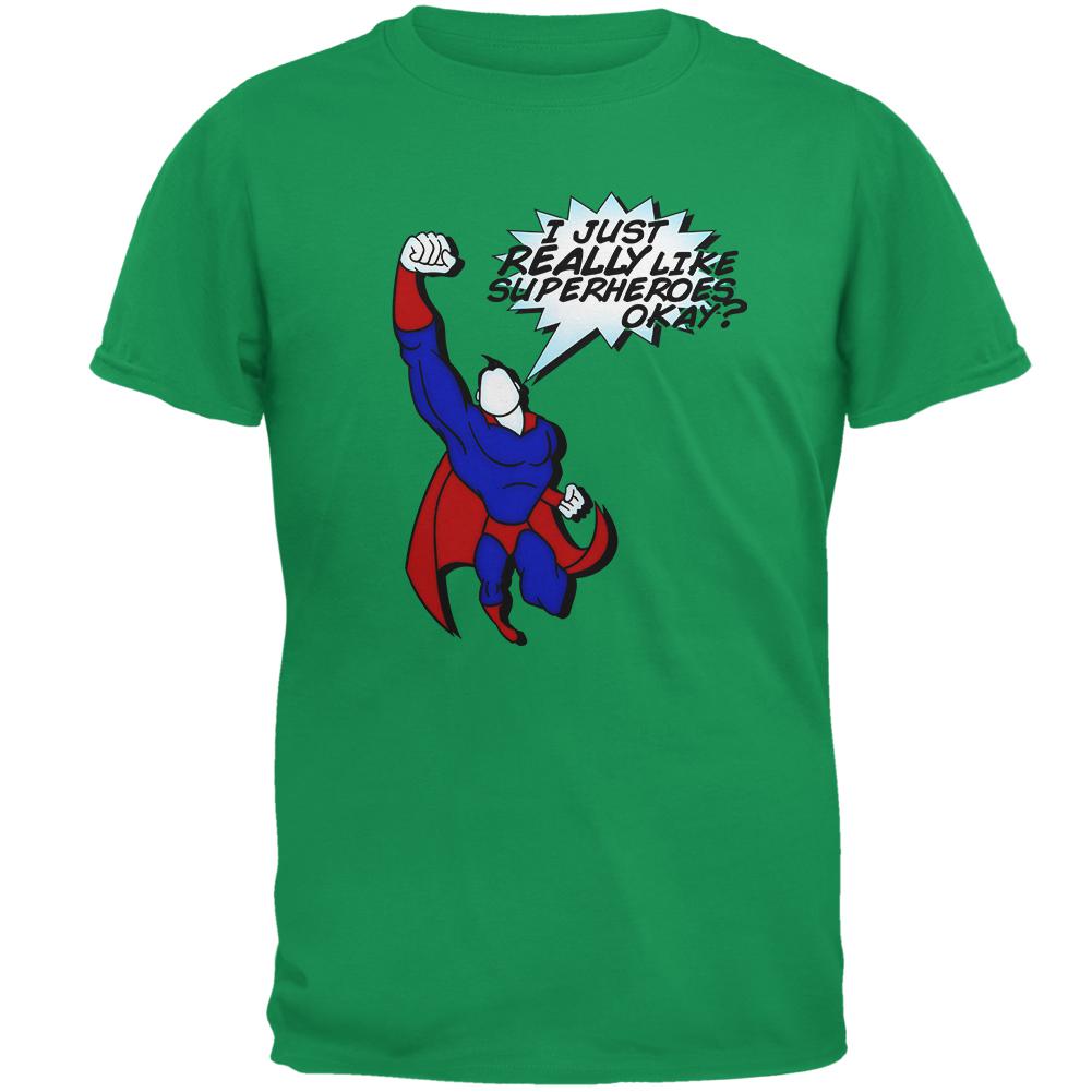 I Just Really Like Superheroes Okay? Mens T Shirt Men's T-Shirts Old Glory SM Green 