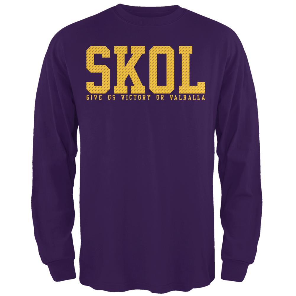 Vikings Skol Give Us Victory or Valhalla Mens Long Sleeve T Shirt Men's Long Sleeves Old Glory 2XL Purple 