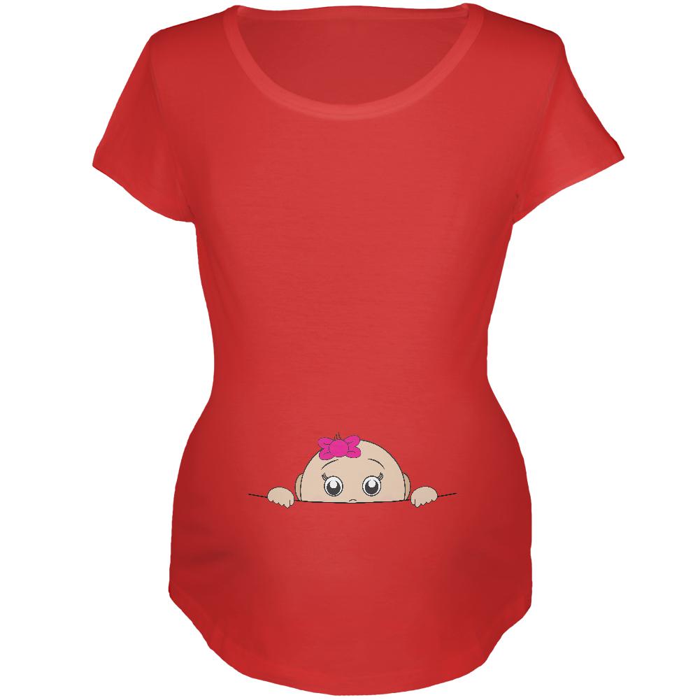 Peeking Baby Girl Maternity Soft T Shirt Maternity T-Shirts Old Glory 2XL Red 