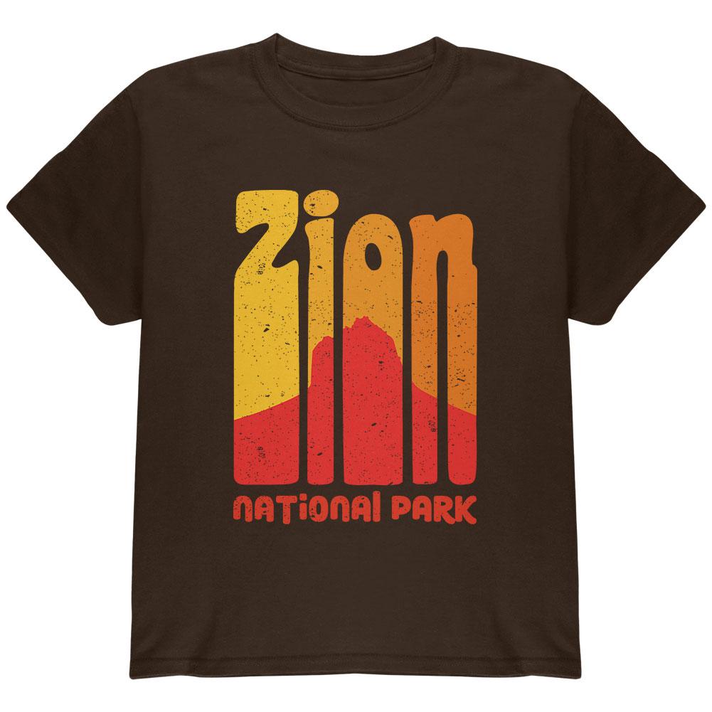 National Park Retro 70s Color Bars Zion Youth T Shirt Youth T-Shirts Old Glory LG Brown 