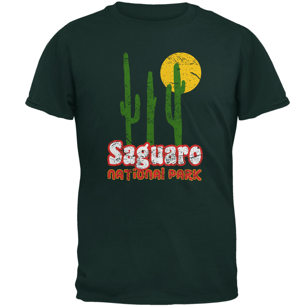 National Park Retro 70s Landscape Saguaro Mens T Shirt Men's T-Shirts Old Glory 2XL Forest Green 