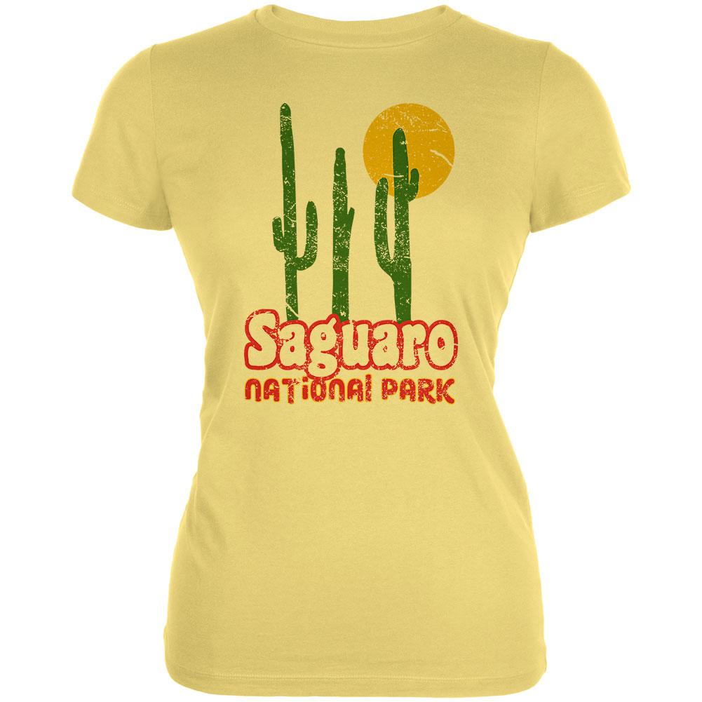 National Park Retro 70s Landscape Saguaro Juniors Soft T Shirt Juniors T-Shirts Old Glory LG Yellow 