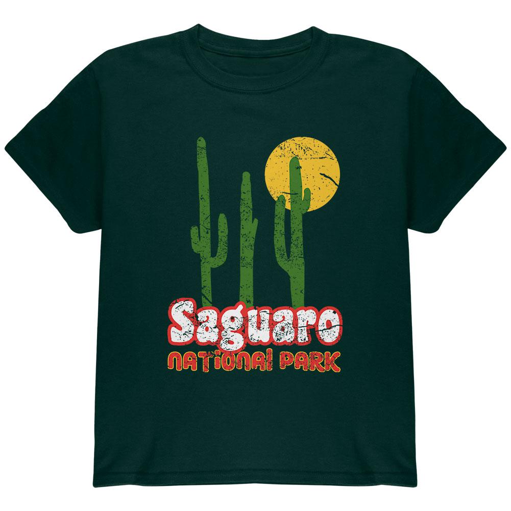 National Park Retro 70s Landscape Saguaro Youth T Shirt Youth T-Shirts Old Glory LG Green 