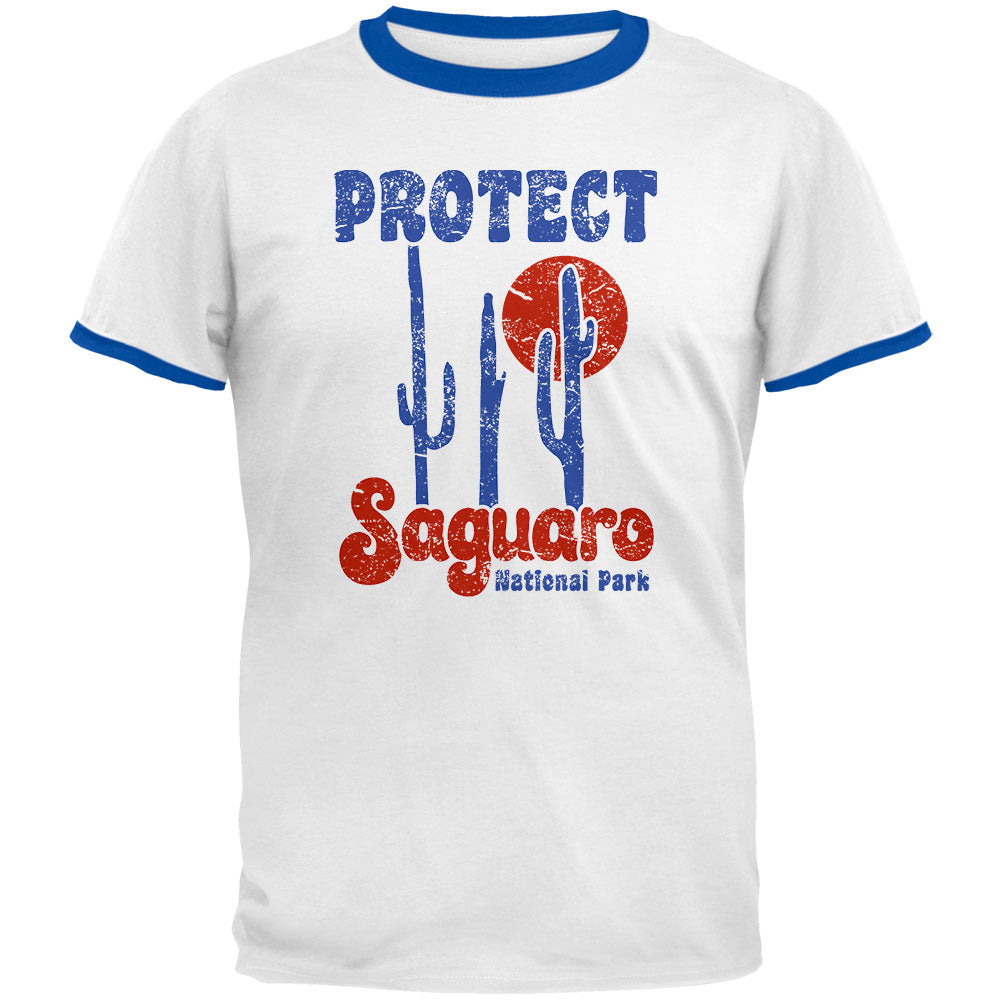 National Park Retro 70s Landscape Protect Saguaro Mens Ringer T Shirt Men's T-Shirts Old Glory 2XL White-Royal 