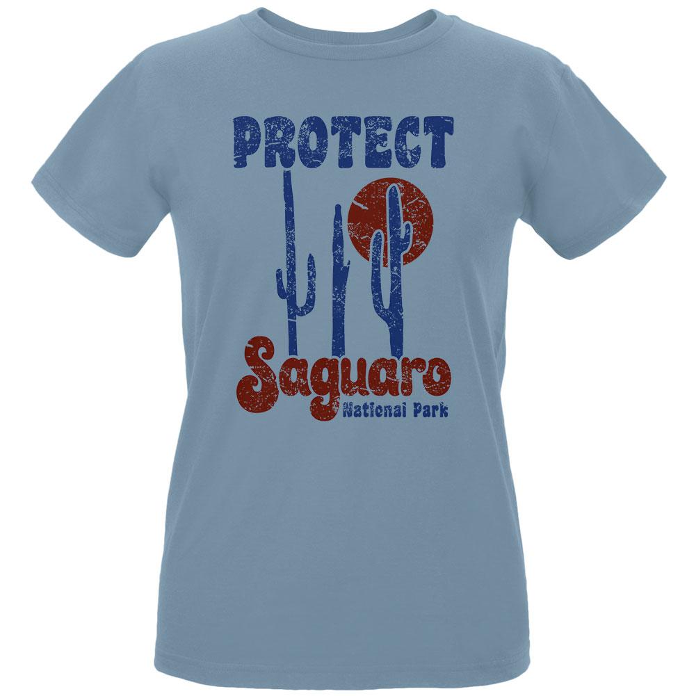 National Park Retro 70s Landscape Protect Saguaro Womens Organic T Shirt Women's T-Shirts Old Glory LG Blue 