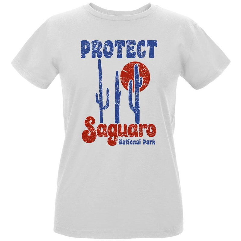 National Park Retro 70s Landscape Protect Saguaro Womens Organic T Shirt Women's T-Shirts Old Glory LG White 