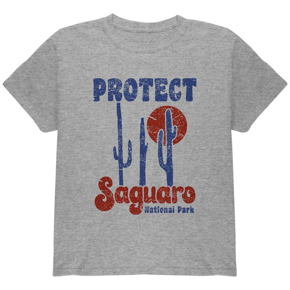 National Park Retro 70s Landscape Protect Saguaro Youth T Shirt Youth T-Shirts Old Glory LG Grey 