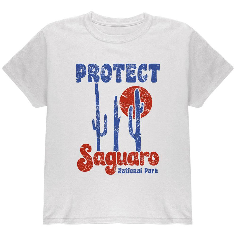 National Park Retro 70s Landscape Protect Saguaro Youth T Shirt Youth T-Shirts Old Glory LG White 