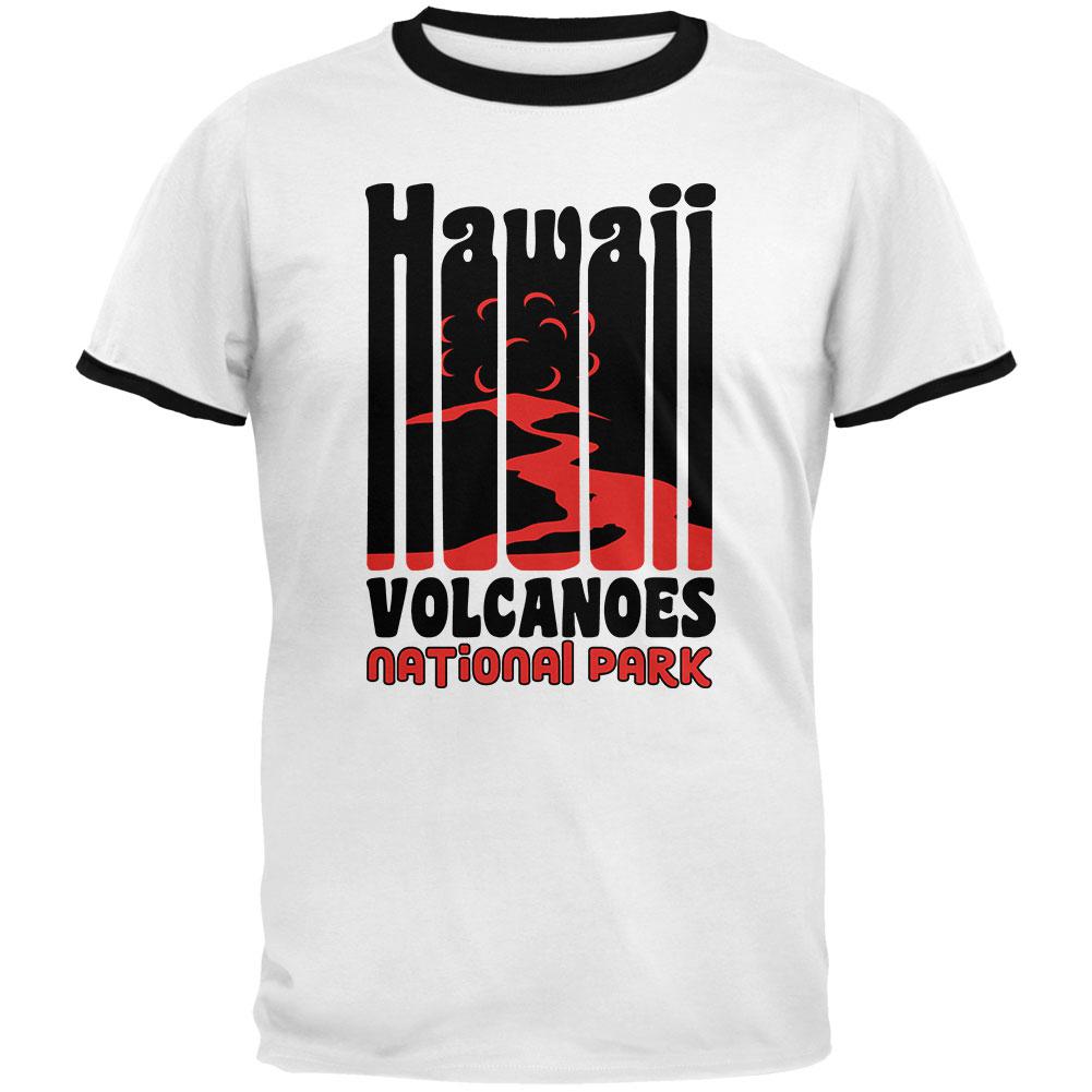 National Park Retro 70s Color Bars Hawaii Volcanoes Mens Ringer T Shirt Men's T-Shirts Old Glory 2XL White 