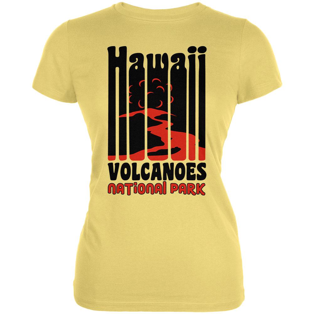 National Park Retro 70s Color Bars Hawaii Volcanoes Juniors Soft T Shirt Juniors T-Shirts Old Glory LG Yellow 