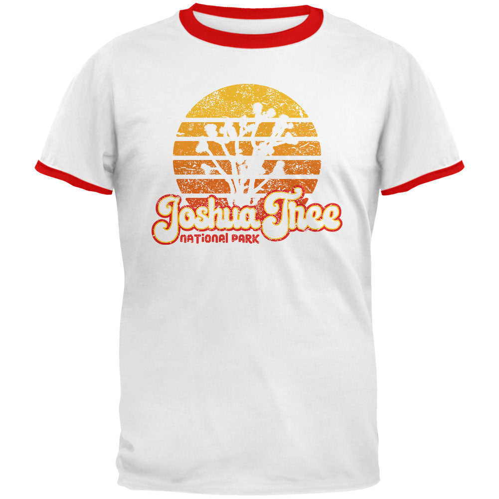 National Park Retro 70s Sunset Joshua Tree Mens Ringer T Shirt Men's T-Shirts Old Glory LG White-Red 