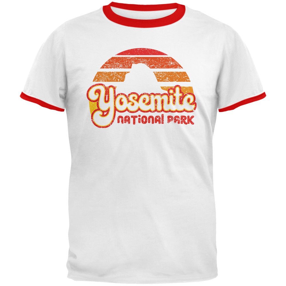 National Park Retro 70s Sunset Yosemite Mens Ringer T Shirt Men's T-Shirts Old Glory LG White-Red 