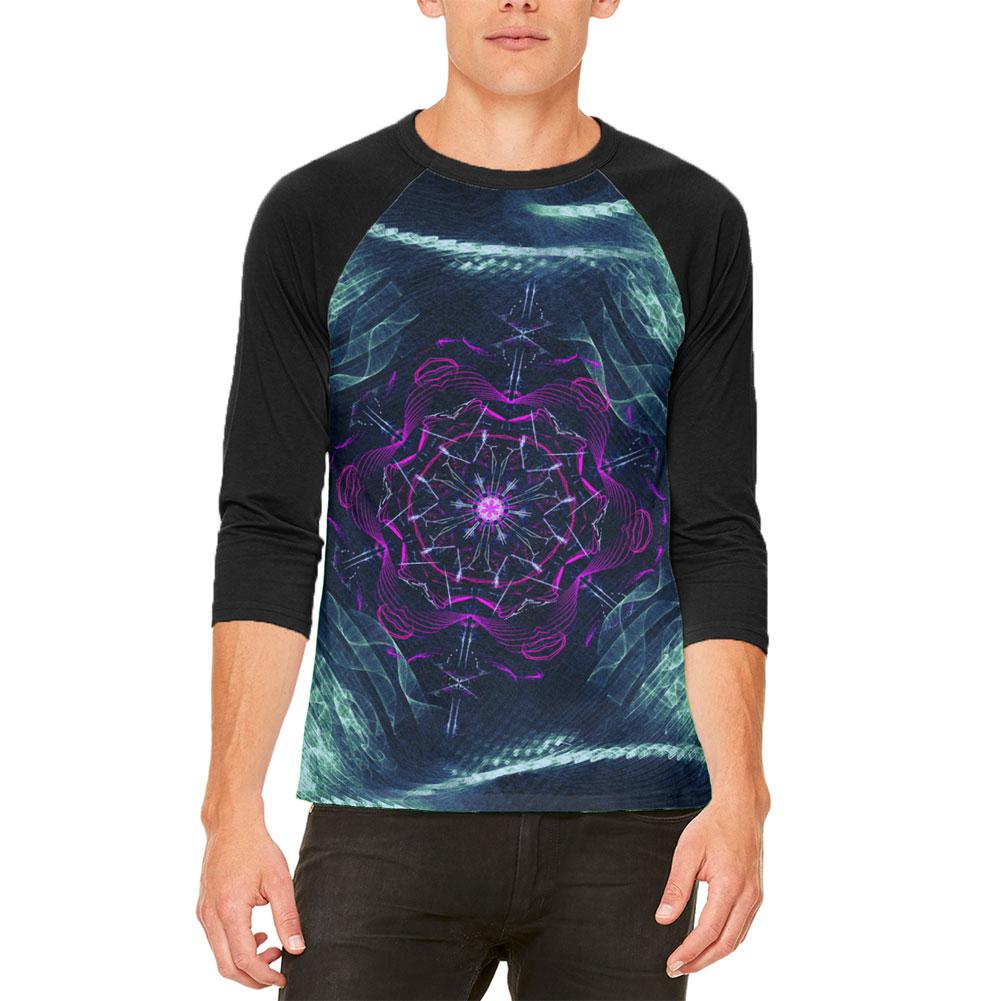 Fractal Steam Punk Gear Mandala Mens Raglan T Shirt Men's T-Shirts Old Glory 2XL Black 