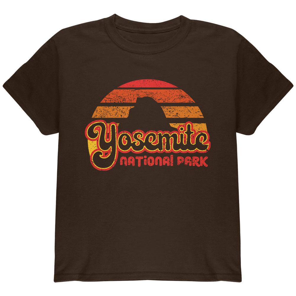 National Park Retro 70s Sunset Yosemite Youth T Shirt Youth T-Shirts Old Glory LG Brown 