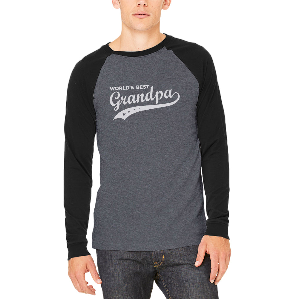 Father's Day World's Best Grandpa Adult Long Sleeve Raglan T-Shirt Men's T-Shirts Father's Day LG Heather Black-Black 