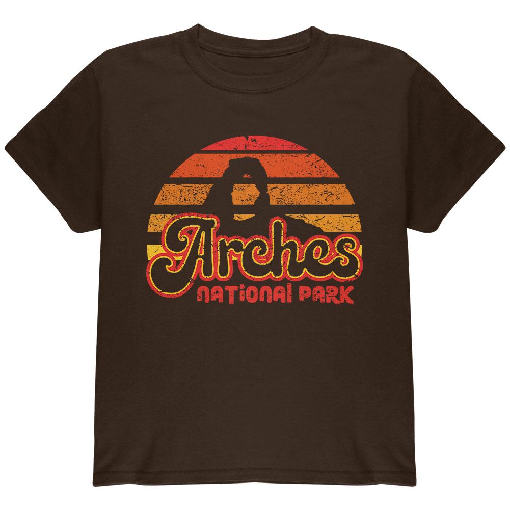 National Park Retro 70s Sunset Arches Youth T Shirt Youth T-Shirts Old Glory LG Brown 