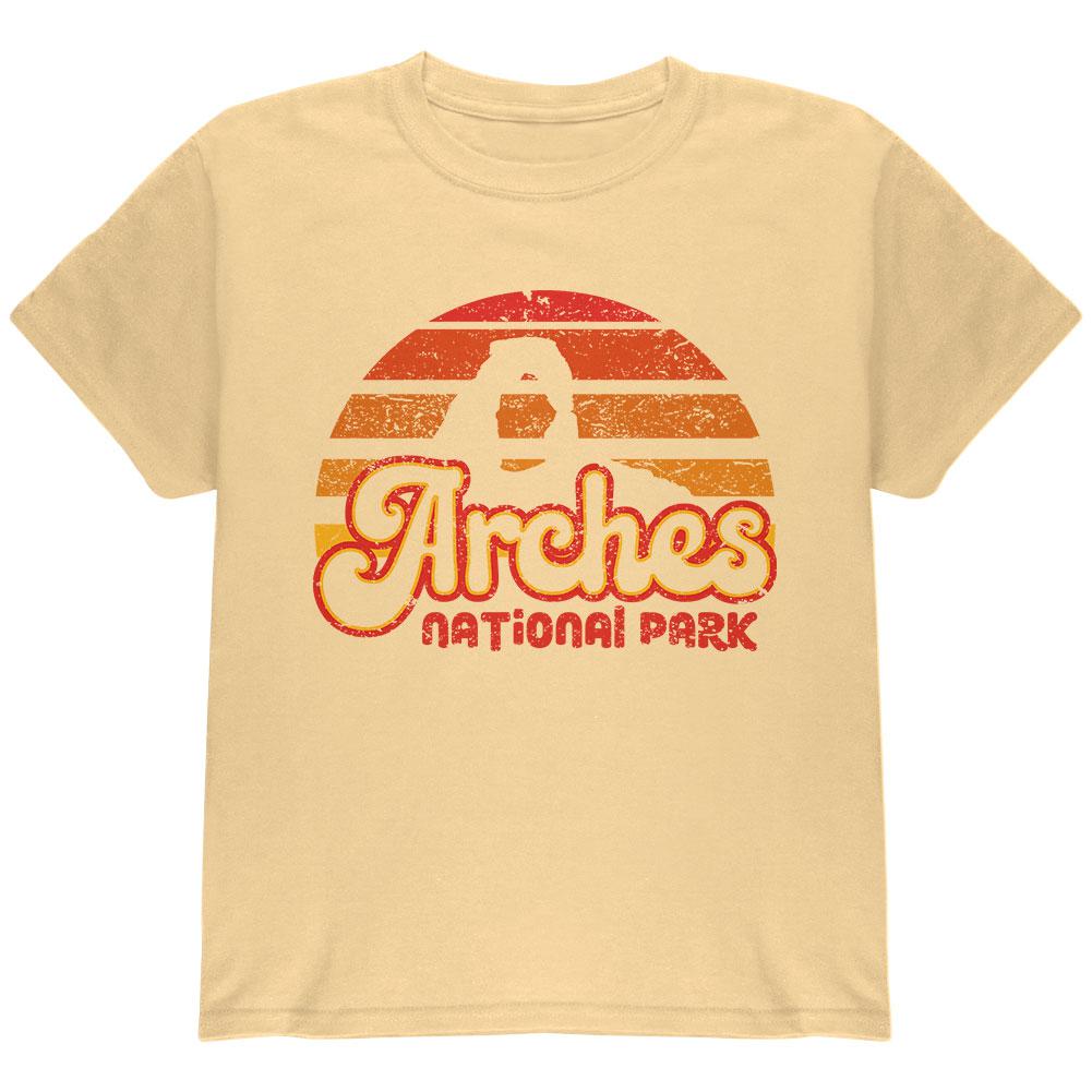 National Park Retro 70s Sunset Arches Youth T Shirt Youth T-Shirts Old Glory LG Yellow 