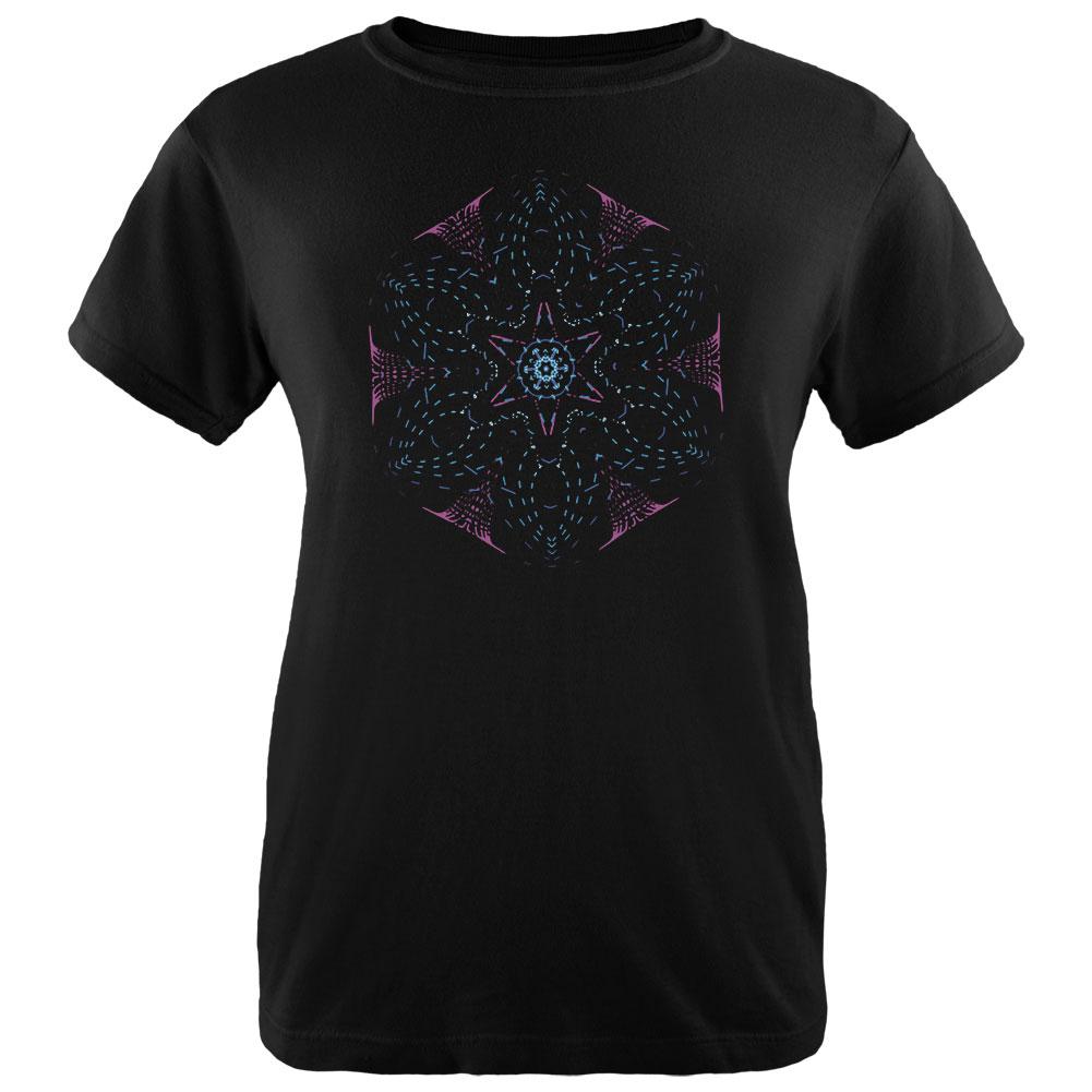 EDM Gloving Abstract Mandala Womens Organic T Shirt Women's T-Shirts Old Glory LG Black 