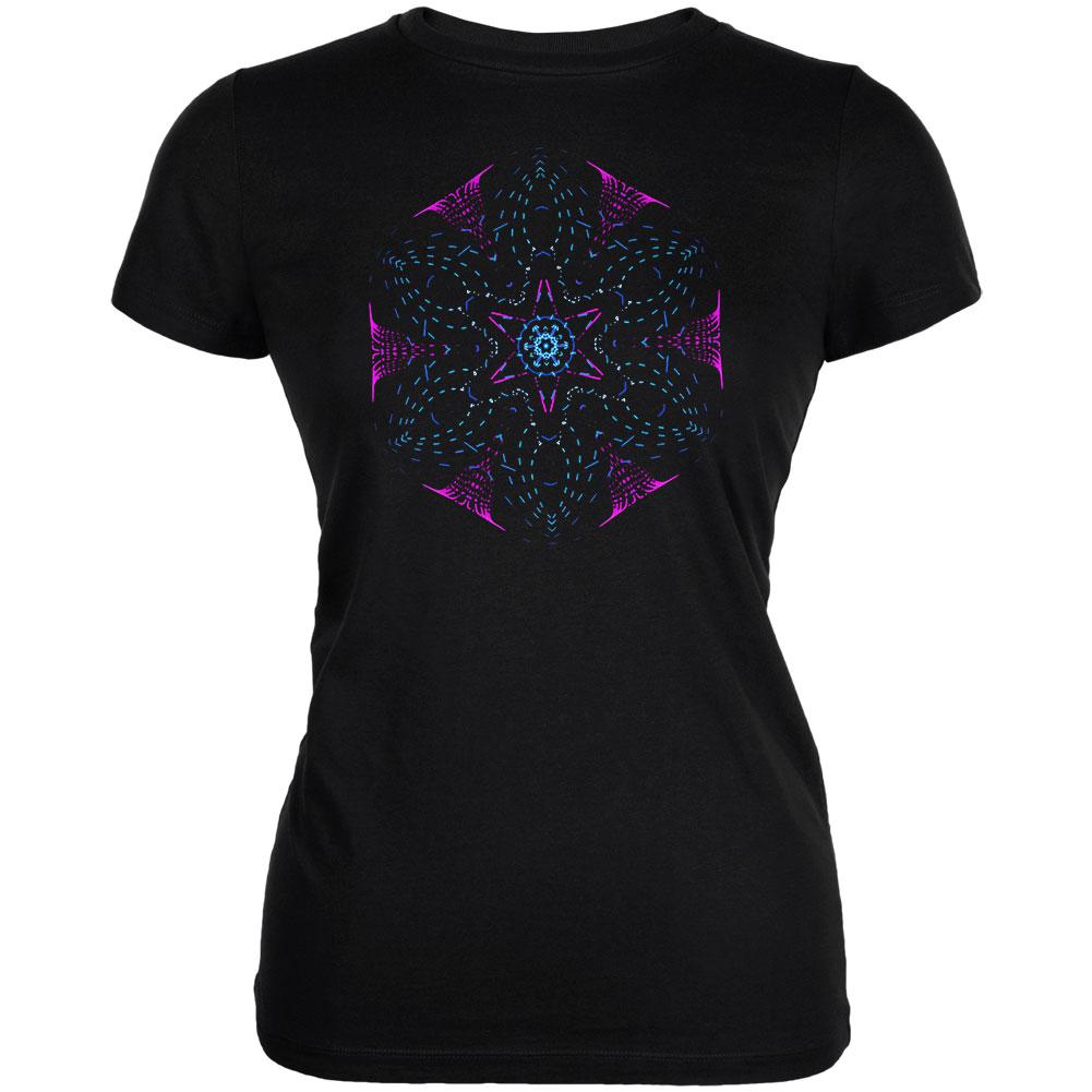 EDM Gloving Abstract Mandala Juniors Soft T Shirt Juniors T-Shirts Old Glory 2XL Black 