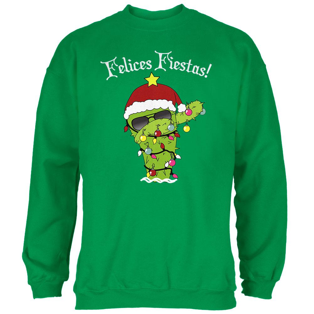 Christmas Dabbing Cactus Felices Fiestas Happy Holidays Mens Sweatshirt Men's Sweatshirts Old Glory 2XL Green 