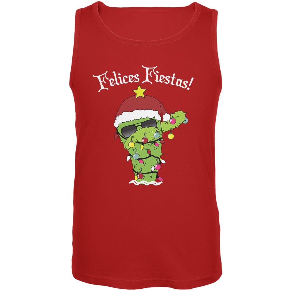 Christmas Dabbing Cactus Felices Fiestas Happy Holidays Mens Tank Top Men's Tank Tops Old Glory 2XL Red 