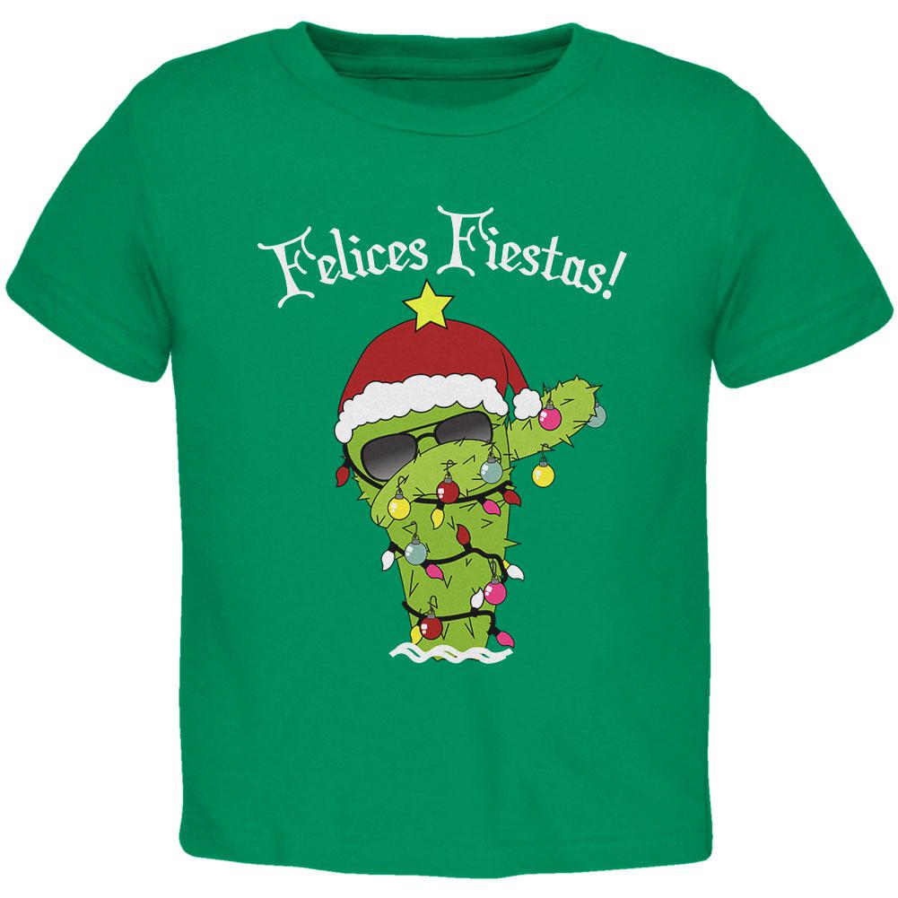 Christmas Dabbing Cactus Felices Fiestas Happy Holidays Toddler T Shirt Toddler T-Shirts Old Glory 2T Green 