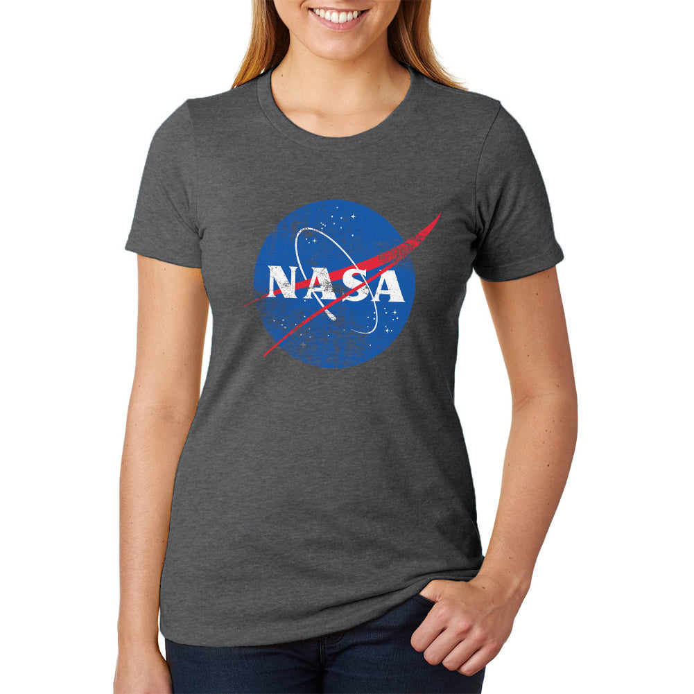 NASA Distressed Logo Womens Heather T Shirt Women's T-Shirts Old Glory 2XL Deep Heather 