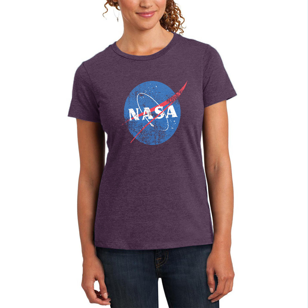 NASA Distressed Logo Womens Soft Heather T Shirt Women's T-Shirts Old Glory 2XL Heathered Eggplant 